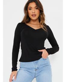 ISAWITFIRST.com Black Slinky Ruched Front Long Sleeve Top - 4 / BLACK