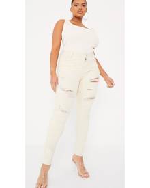 ISAWITFIRST.com Ecru Plus Size Rip Detail Stretch Skinny Jeans - 18 / BEIGE