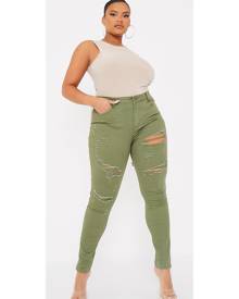 ISAWITFIRST.com Khaki Plus Size Rip Detail Stretch Skinny Jeans - 18 / GREEN