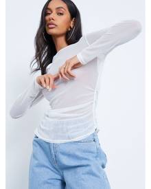 ISAWITFIRST.com White Mesh Ruched Side Long Sleeve Top - 4 / WHITE