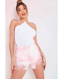 ISAWITFIRST.com Cream Marble Tie Dye Distressed Hem Denim Shorts - 4 / WHITE