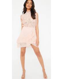 ISAWITFIRST.com Rose Lace And Ruffe Detail Mini Skater Dress - 4 / RED