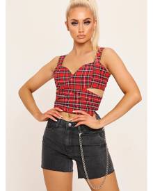 ISAWITFIRST.com Red Cut Out Checked Crop Top - XS / RED