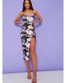 ISAWITFIRST.com Black Floral Cami Split Midi Dress - 4 / BLACK