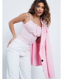 ISAWITFIRST.com Pink Ribbed Seam Detail Ruched Bust Crop Top - 4 / PINK