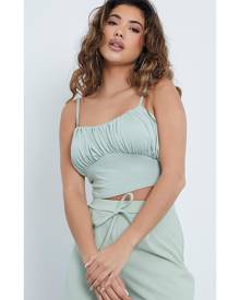ISAWITFIRST.com Sage Jersey Ruched Bust Cami Strap Crop Top - 4 / GREEN