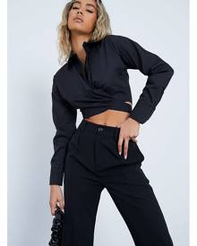 ISAWITFIRST.com Black Wrap Around Waist Cropped Shirt - 4 / BLACK