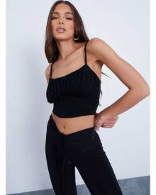 ISAWITFIRST.com Black Jersey Ruched Bust Cami Strap Sleeveless Crop Top - 4 / BLACK