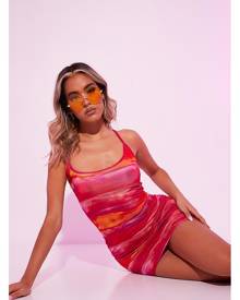 ISAWITFIRST.com Orange Slinky Marble Print Asymmetric Strap Bodycon Dress - 4 / ORANGE