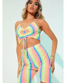 ISAWITFIRST.com Multi Rainbow Stripe Ruched Cami Top - 4 / MULTI