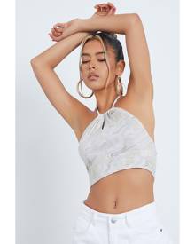 ISAWITFIRST.com Stone Abstract Print Halter Neck Crop Top - 4 / BEIGE