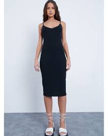 ISAWITFIRST.com Black Rib V Neck Neck Cami Midi Dress - 4 / BLACK