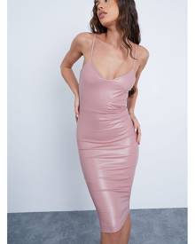 ISAWITFIRST.com Dusky Pink Faux Leather Cami Midi Dress - 4 / PINK