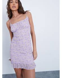 ISAWITFIRST.com Lilac Mesh Ditsy Floral Ruched Bust Bodycon Dress - 4 / PURPLE