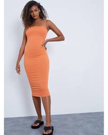 ISAWITFIRST.com Orange Ribbed Square Neck Cami Midi Dress - 4 / ORANGE