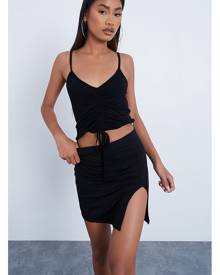 ISAWITFIRST.com Black Ruched Front Strappy Crop Top - 4 / BLACK
