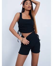 ISAWITFIRST.com Black Ruched Side Ribbed Sleeveless Crop Top - 4 / BLACK