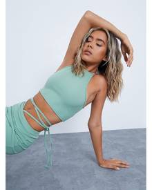 ISAWITFIRST.com Sage Rib One Shoulder Cut Out Detail Crop Top - 4 / GREEN