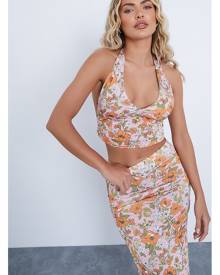 ISAWITFIRST.com Peach 70'S Floral Halterneck Wrap Top - 4 / ORANGE