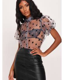 ISAWITFIRST.com Organza Sheer Polka Dot-Shirt - S/M / GREY