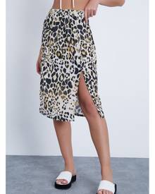 ISAWITFIRST.com Beige Animal Print Side Split Midi Skirt - 4 / BEIGE