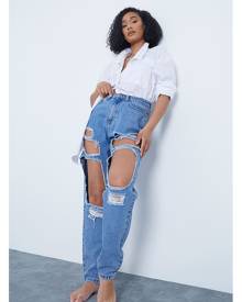 ISAWITFIRST.com Mid Wash Thigh Rip Straight Leg Jeans - 4 / BLUE