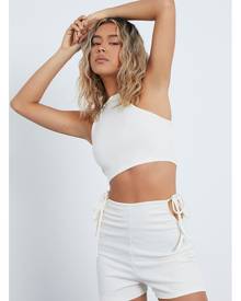 ISAWITFIRST.com Cream Rib One Shoulder Cut Out Detail Crop Top - 4 / WHITE