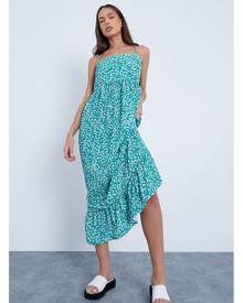 ISAWITFIRST.com Green Woven Floral Print Cami Square Neck Midi Dress - 4 / GREEN