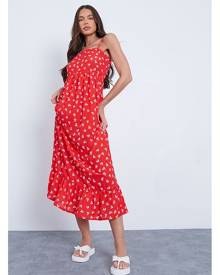 ISAWITFIRST.com Red Woven Floral Print Cami Square Neck Midi Dress - 4 / RED