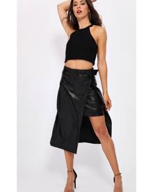 ISAWITFIRST.com Black Pu Belted Midi Skirt - XS / BLACK