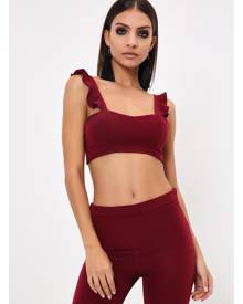 ISAWITFIRST.com Burgundy Zip Up Crop Top With Ruffle Straps - 6 / RED