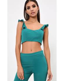 ISAWITFIRST.com Green Zip Up Crop Top With Ruffle Straps - 6 / GREEN