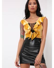 ISAWITFIRST.com Mustard Ruffle Lace Front Crop Top - 6 / YELLOW
