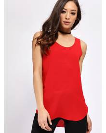 ISAWITFIRST.com Red Chiffon Round Neck Top - XS / RED