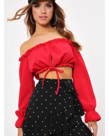 ISAWITFIRST.com Red Frill Bardot Crop Top - 6 / RED
