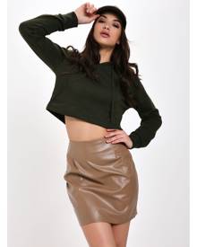 ISAWITFIRST.com Stone Pu Mini Skirt - 6 / BEIGE