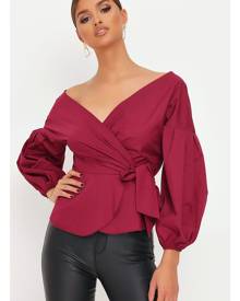 ISAWITFIRST.com Wine Cotton Bardot Wrap Blouse - 6 / RED