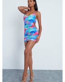 ISAWITFIRST.com Multi Slinky Rainbow Cut Out Detail Ruched Bodycon Dress - 4 / MULTI
