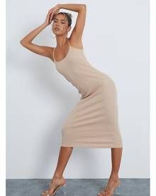 ISAWITFIRST.com Stone Rib Scoop Neck Cami Midi Dress - 4 / BEIGE