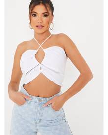 ISAWITFIRST.com White Cut Out Cross Over Halterneck Crop Top - S / WHITE