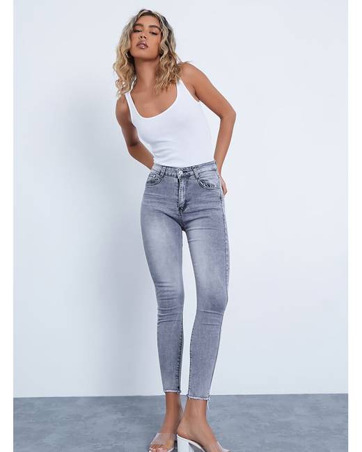 grey colour high waist jeans