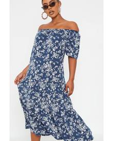 ISAWITFIRST.com Navy Ditsy Floral Woven Bardot Midi Dress - 4 / BLUE