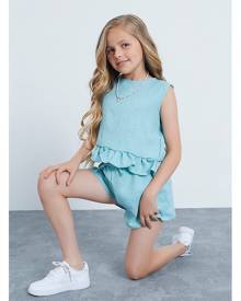 ISAWITFIRST.com Baby Blue Children's Linen Frill Hem Blouse And Floaty Short Set - 3-4 / BLUE