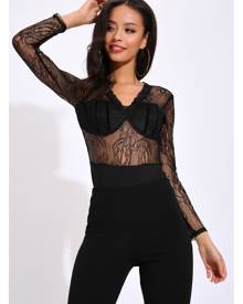 ISAWITFIRST.com Black Long Sleeve Lace Bodysuit - 6 / BLACK