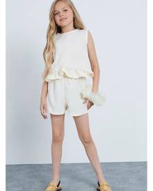 ISAWITFIRST.com Cream Children's Linen Frill Hem Blouse And Floaty Short Set - 3-4 / WHITE