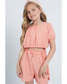 ISAWITFIRST.com Pink Children's Linen Ruched Blouse And Floaty Short Set - 3-4 / PINK