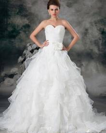 milanoo.com Milanoo Glamorous Ivory Ruched Sweetheart Neck A-line Organza Wedding Dress