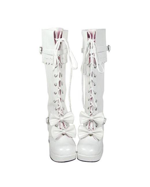 tall white platform boots