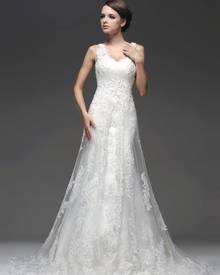 milanoo.com Elegant Ivory Sequin Sleeveless A-line Tulle Bridal Wedding Dress