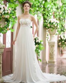 milanoo.com Ivory A-line Embroidered Chiffon Court Train Beach Wedding Dress Milanoo